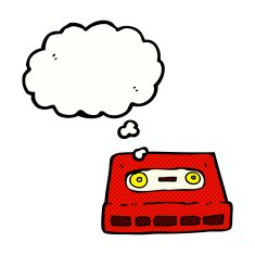 cartoon cassette tape with thought bubble N3