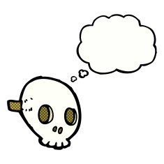 cartoon skull mask with thought bubble N2