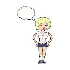 cartoon woman with hands on hips thought bubble N206