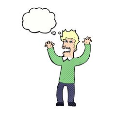 cartoon terrified man with thought bubble N211