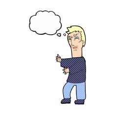 cartoon angry man with thought bubble N84