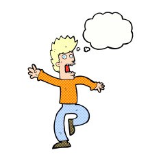 cartoon frightened man with thought bubble N81