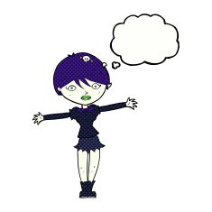 cartoon vampire girl with thought bubble N209