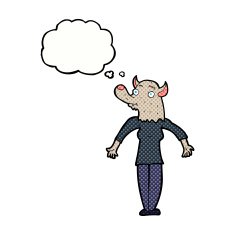 cartoon werewolf woman with thought bubble N6