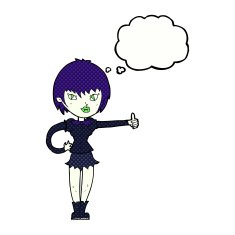 cartoon vampire girl giving thumbs up sign with thought bubble N19