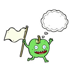 cartoon apple with flag thought bubble N10