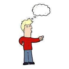 cartoon man pointing with thought bubble N179