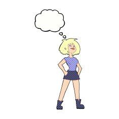 cartoon capable woman with thought bubble N10