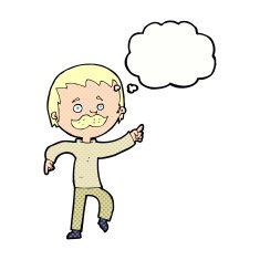 cartoon man with mustache pointing thought bubble N30