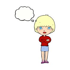cartoon woman with crossed arms thought bubble N42