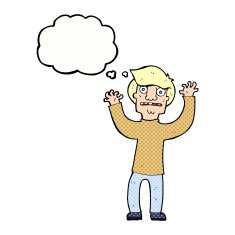 cartoon terrified man with thought bubble N212