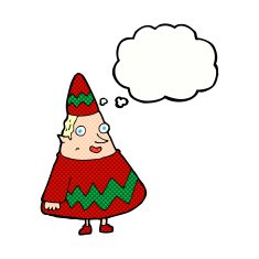 cartoon elf with thought bubble N10