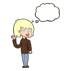 cartoon waving woman with thought bubble N138