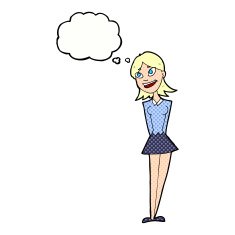 cartoon happy woman with thought bubble N241