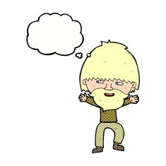 cartoon happy man with beard thought bubble N40