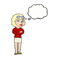 cartoon woman with crossed arms and safety goggles thought N10