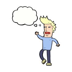 cartoon loudmouth man with thought bubble N10