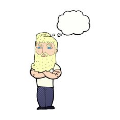 cartoon serious man with beard thought bubble N19