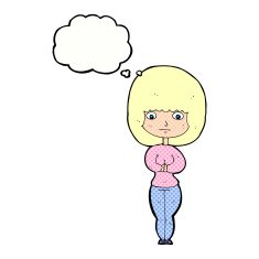 cartoon shy woman with thought bubble N46