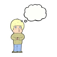 cartoon shy boy with thought bubble N18