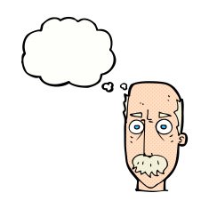 cartoon man with mustache thought bubble N80