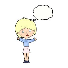 cartoon worried woman with thought bubble N74