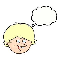 cartoon happy boy face with thought bubble N44