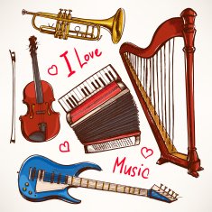 Set with hand-drawn Musical instruments
