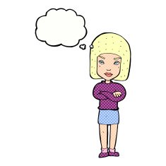 cartoon woman with crossed arms thought bubble N43