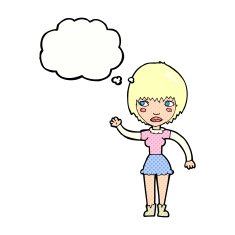 cartoon waving woman with thought bubble N140