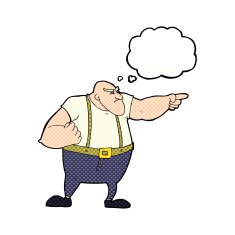 cartoon angry tough guy pointing with thought bubble N8