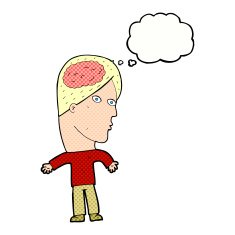 cartoon man with brain symbol thought bubble N20