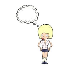 cartoon woman with hands on hips thought bubble N208