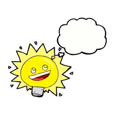 cartoon electric light bulb with thought bubble N3