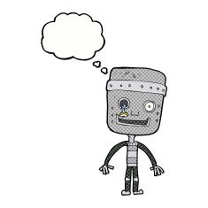 cartoon funny robot with thought bubble N73