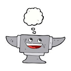 cartoon blacksmith anvil with thought bubble N2