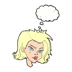 cartoon female face with thought bubble N139
