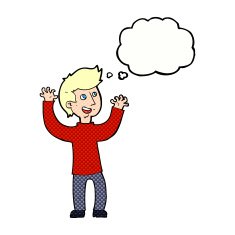 cartoon happy man with thought bubble N435