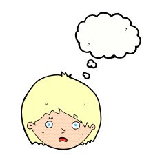 cartoon unhappy boy with thought bubble N55