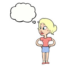cartoon woman with hands on hips thought bubble N209