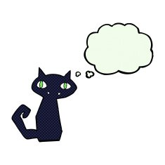 cartoon black cat with thought bubble N30