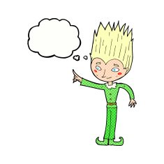 cartoon magic christmas elf with thought bubble N10