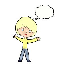 cartoon worried woman with thought bubble N76