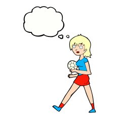 cartoon soccer girl with thought bubble N9
