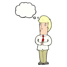 cartoon nervous man with thought bubble N131