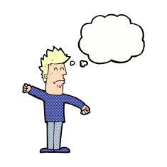 cartoon stressed man with thought bubble N64
