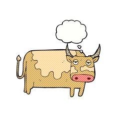 cartoon cow with thought bubble N36