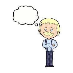 cartoon man with mustache thought bubble N81