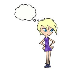 cartoon girl with hands on hips thought bubble N18