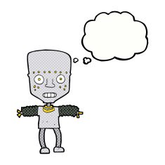 cartoon robot with thought bubble N163